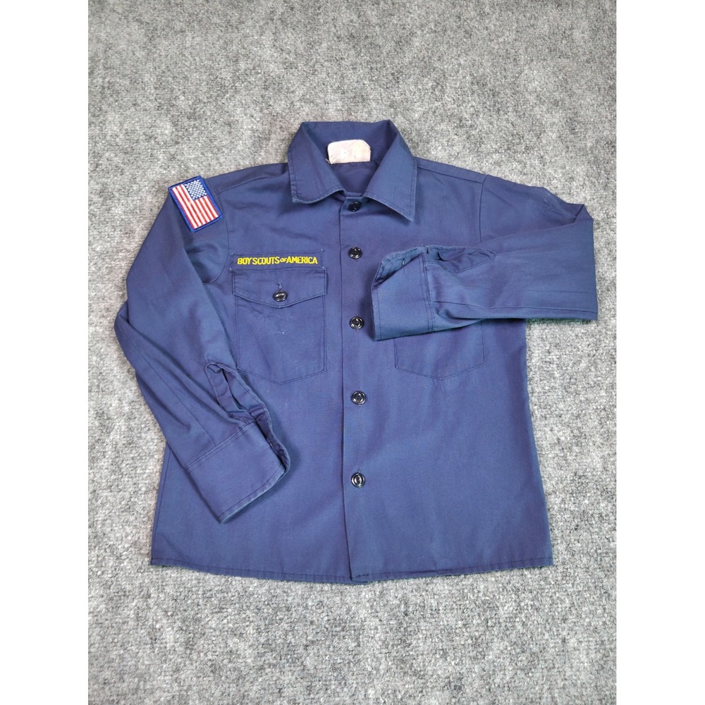Vintage Boy Scouts of America Shirt Boys 8 Blue Long Sleeve Patch Button Up
